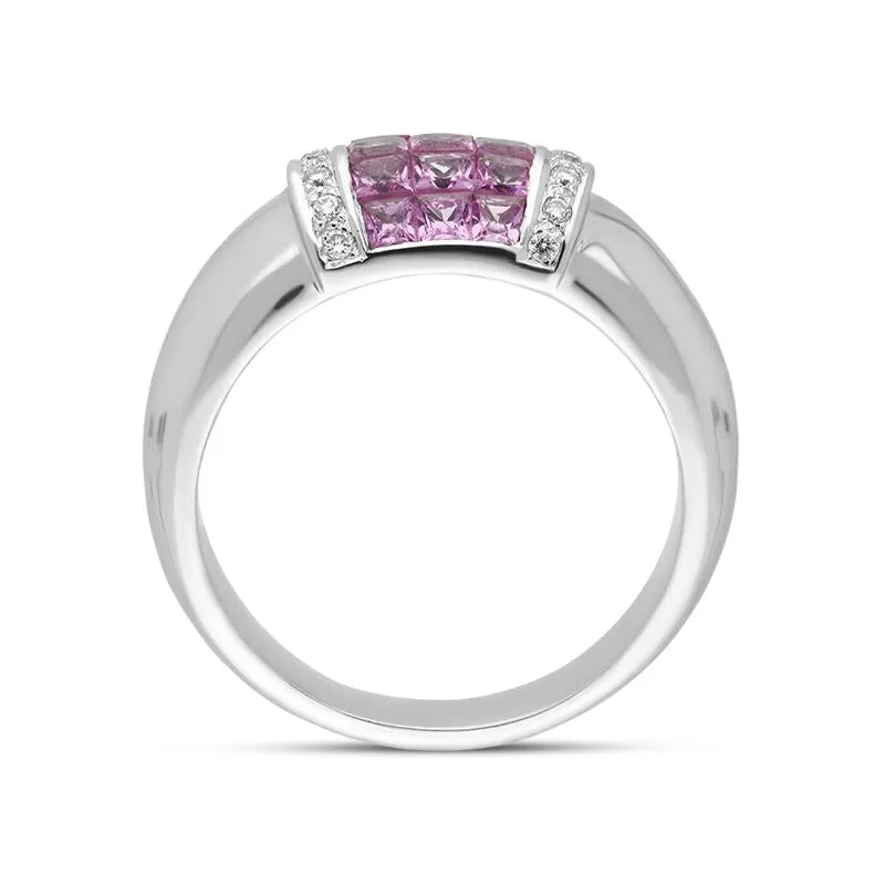 18ct White Gold Pink Sapphire Diamond Ring