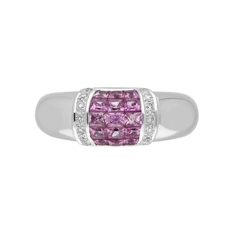 18ct White Gold Pink Sapphire Diamond Ring