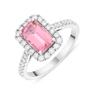 18ct White Gold Pink Tourmaline Diamond Shoulder Set Cluster Ring
