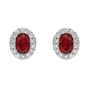 18ct White Gold Ruby and Diamond Oval Stud Earrings