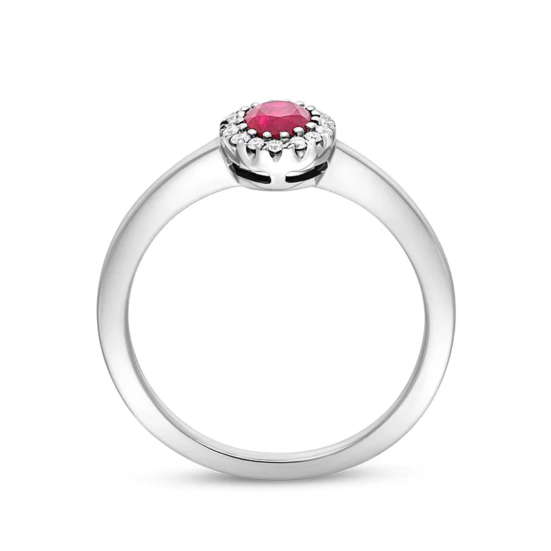 18ct White Gold Ruby Diamond Oval Cut Cluster Ring