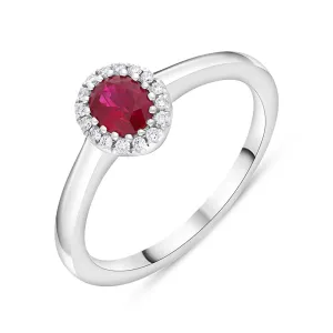 18ct White Gold Ruby Diamond Oval Cut Cluster Ring