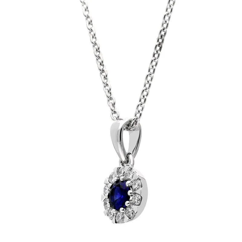 18ct White Gold Sapphire Diamond Cluster Pendant