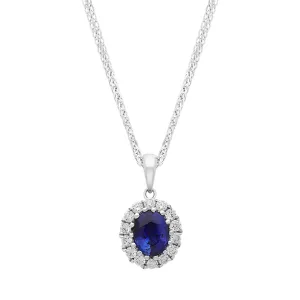 18ct White Gold Sapphire Diamond Pave Oval Pendant