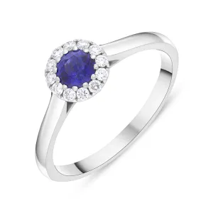 18ct White Gold Sapphire Diamond Round Cluster Ring