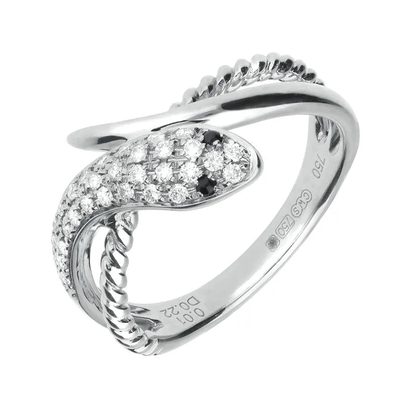 18ct White Gold Whitby Jet Diamond Twist Snake Ring