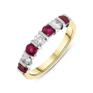 18ct Yellow & White Gold 0.33ct Ruby 0.66ct Diamond Bar Set Eternity Ring