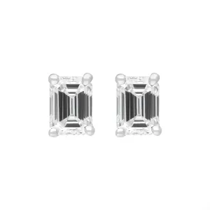 18ct Yellow and White Gold 0.64ct Diamond Emerald Cut Solitaire Stud Earrings