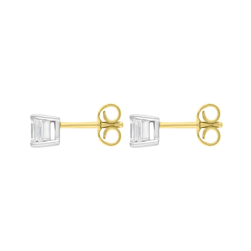 18ct Yellow and White Gold 0.64ct Diamond Emerald Cut Solitaire Stud Earrings