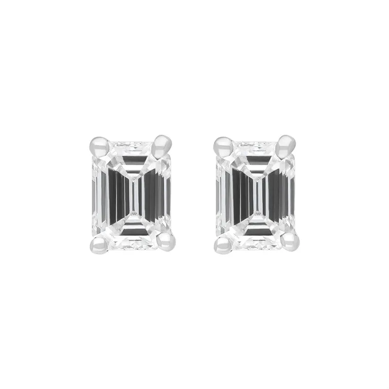 18ct Yellow and White Gold 0.64ct Diamond Emerald Cut Solitaire Stud Earrings