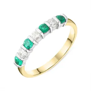 18ct Yellow Gold 0.32ct Emerald Diamond Bar Set Ring