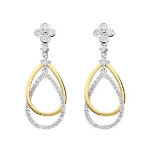 18ct Yellow Gold 0.35ct Diamond Flower Top Pear Drop Earrings