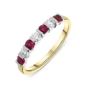 18ct Yellow Gold 0.40ct Ruby 0.21ct Diamond Alternating Bar Set Ring