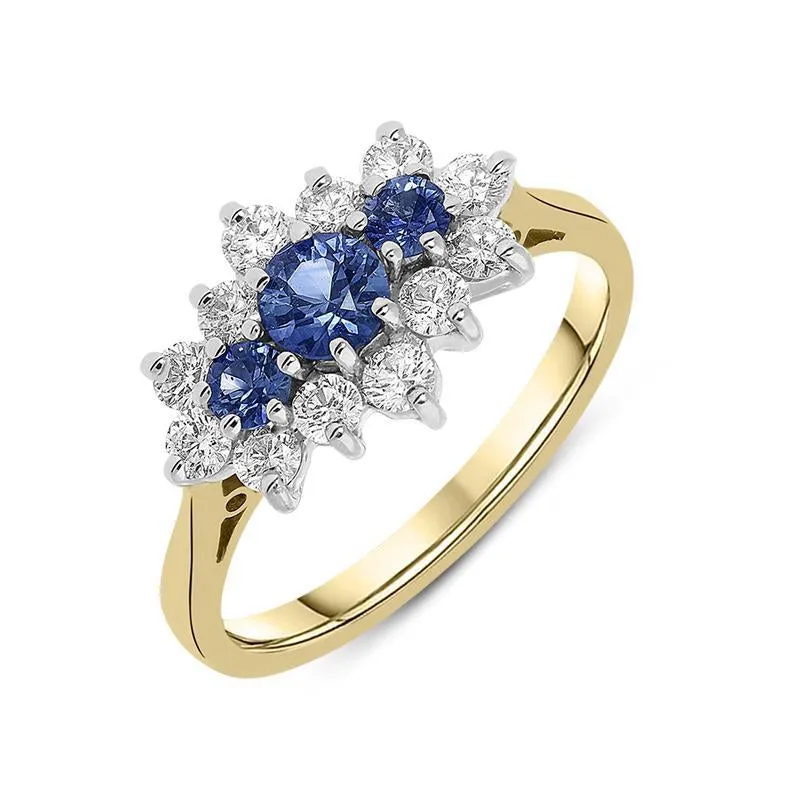 18ct Yellow Gold 0.54ct Sapphire and Diamond Cluster Ring