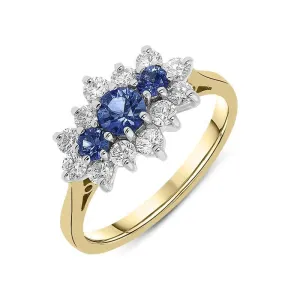 18ct Yellow Gold 0.54ct Sapphire and Diamond Cluster Ring