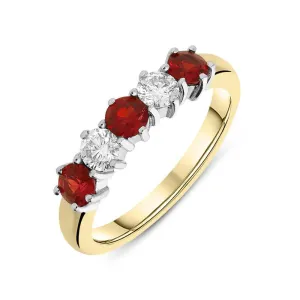 18ct Yellow Gold 0.61ct Ruby Diamond Half Eternity Ring