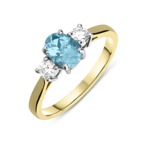 18ct Yellow Gold 0.83ct Aquamarine and Diamond Three Stone Ring