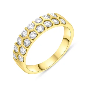 18ct Yellow Gold 1.00ct Diamond Two Row Half Eternity Ring