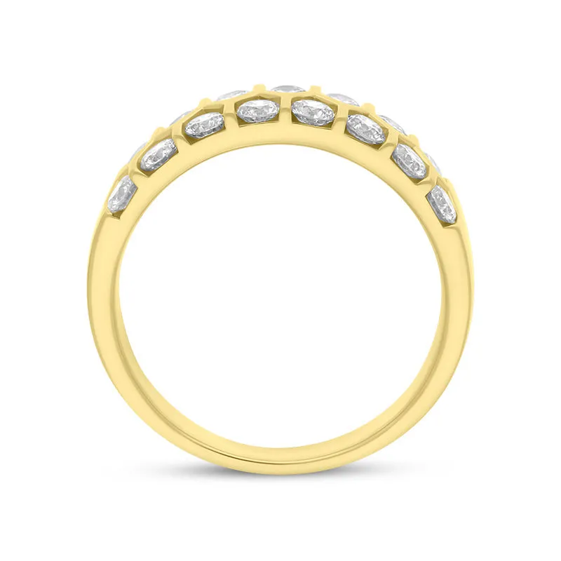 18ct Yellow Gold 1.00ct Diamond Two Row Half Eternity Ring