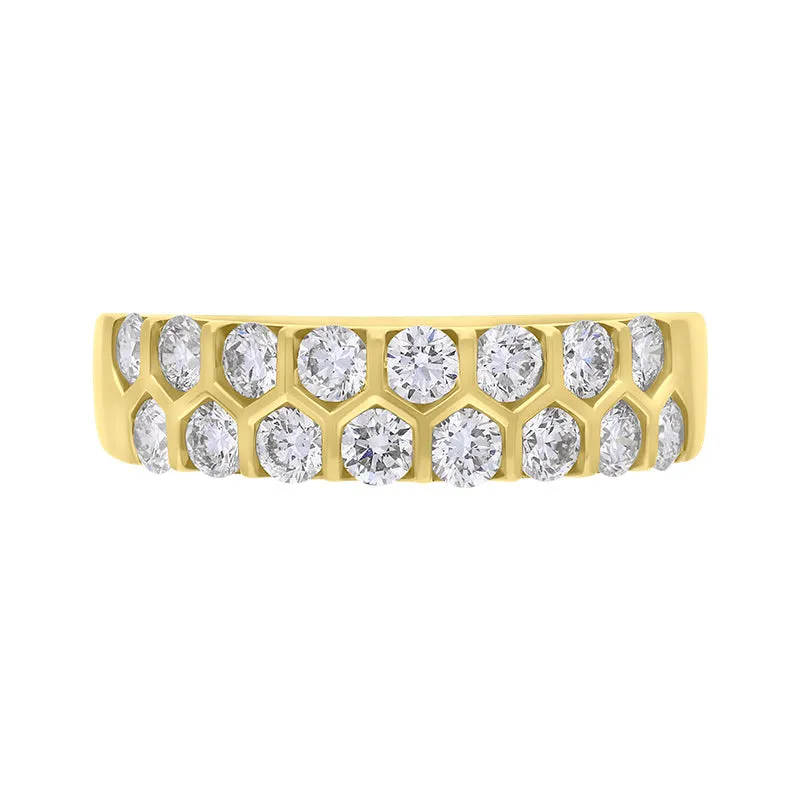 18ct Yellow Gold 1.00ct Diamond Two Row Half Eternity Ring
