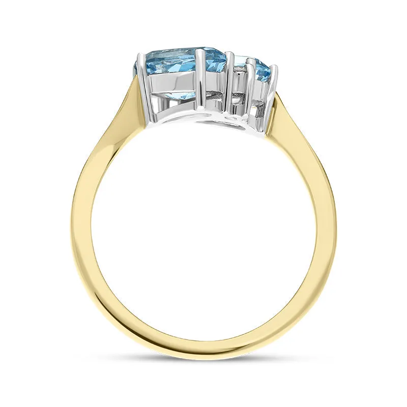 18ct Yellow Gold 1.36ct Aquamarine Diamond Twist Ring