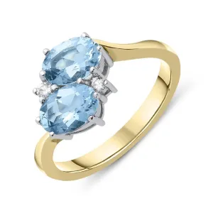 18ct Yellow Gold 1.36ct Aquamarine Diamond Twist Ring