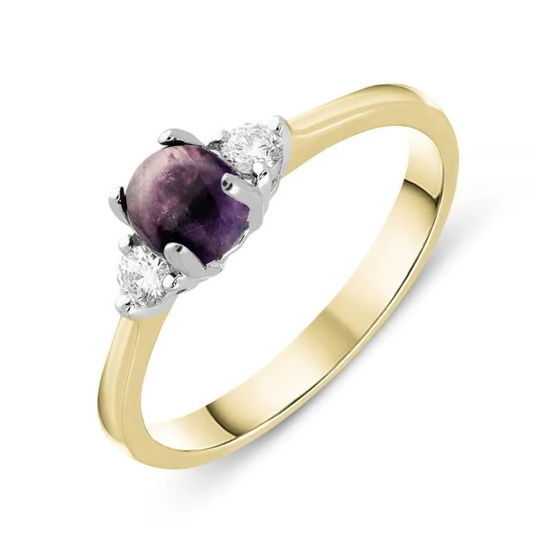 18ct Yellow Gold Blue John Diamond Round Claw Set Ring