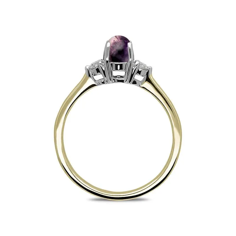 18ct Yellow Gold Blue John Diamond Round Claw Set Ring