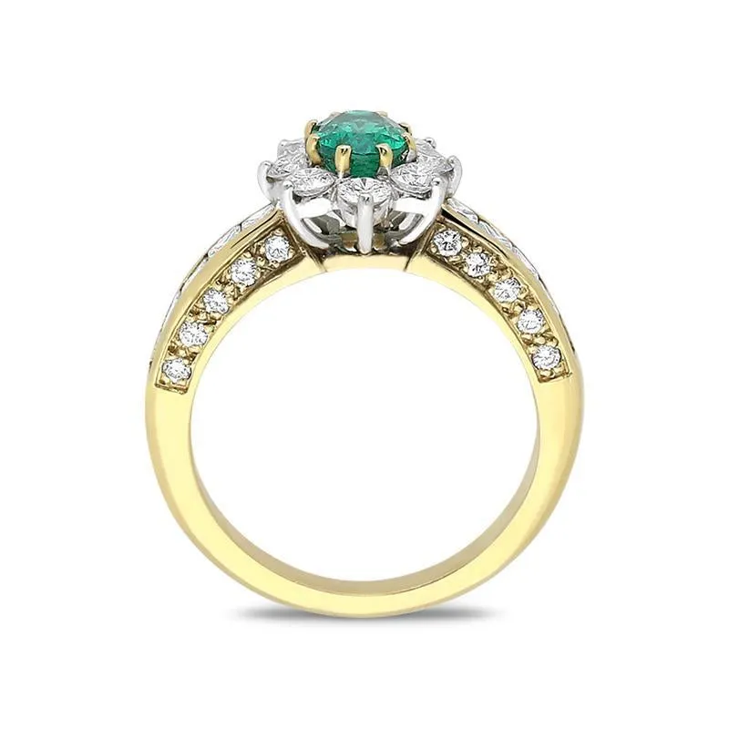 18ct Yellow Gold Emerald Diamond Cluster Ring