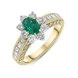 18ct Yellow Gold Emerald Diamond Cluster Ring