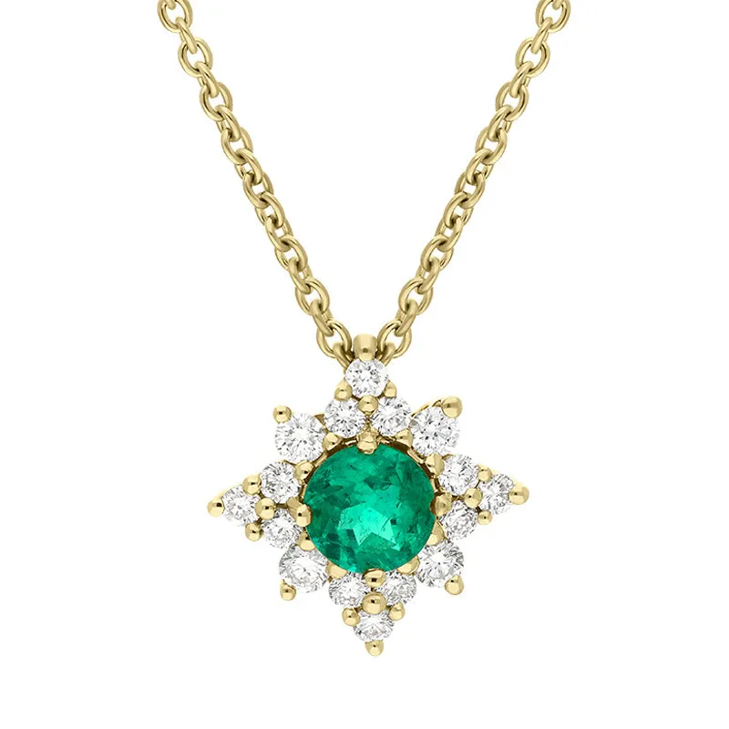 18ct Yellow Gold Emerald Diamond Star Cluster Necklace