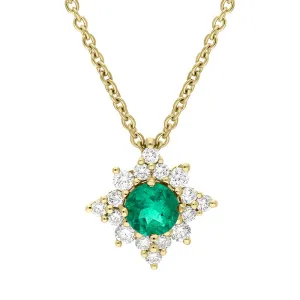 18ct Yellow Gold Emerald Diamond Star Cluster Necklace
