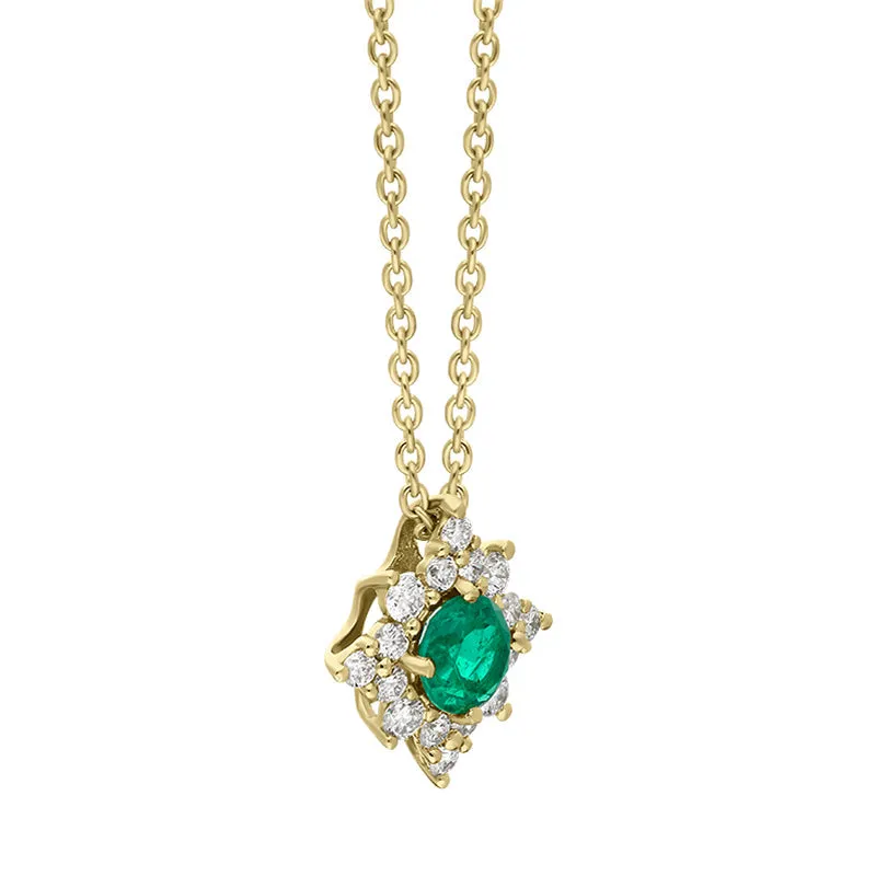 18ct Yellow Gold Emerald Diamond Star Cluster Necklace