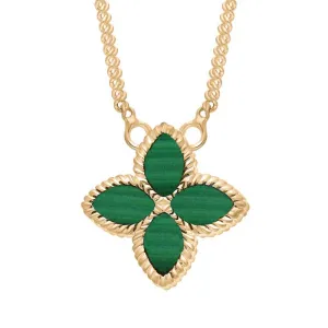 18ct Yellow Gold Malachite Eden Small Marquise Flower Necklace