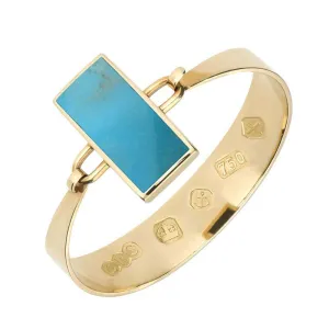 18ct Yellow Gold Turquoise Oblong Stone Heavy Bangle