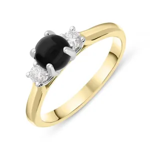 18ct Yellow Gold Whitby Jet 0.16ct Diamond Round Claw Set Ring