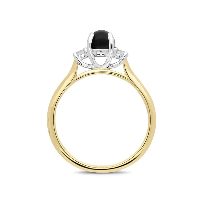 18ct Yellow Gold Whitby Jet 0.16ct Diamond Round Claw Set Ring