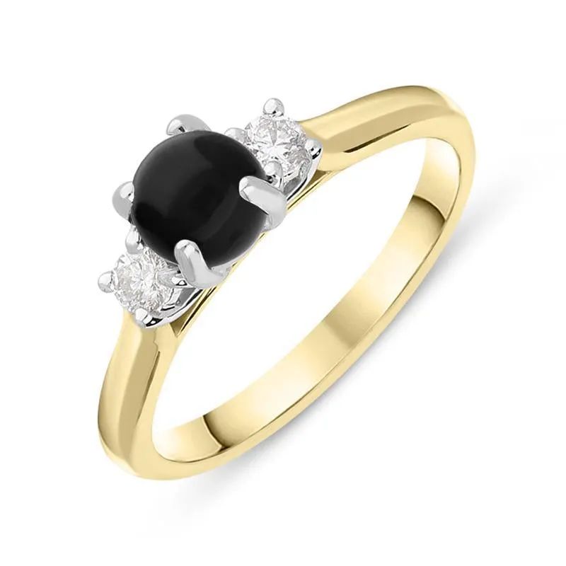 18ct Yellow Gold Whitby Jet 0.16ct Diamond Round Claw Set Ring