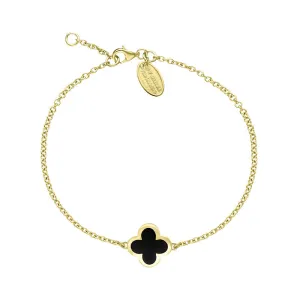 18ct Yellow Gold Whitby Jet Bloom Four Leaf Clover Polished Edge Bracelet