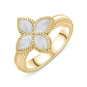 18ct Yellow Gold White Mother of Pearl Eden Marquise Flower Ring