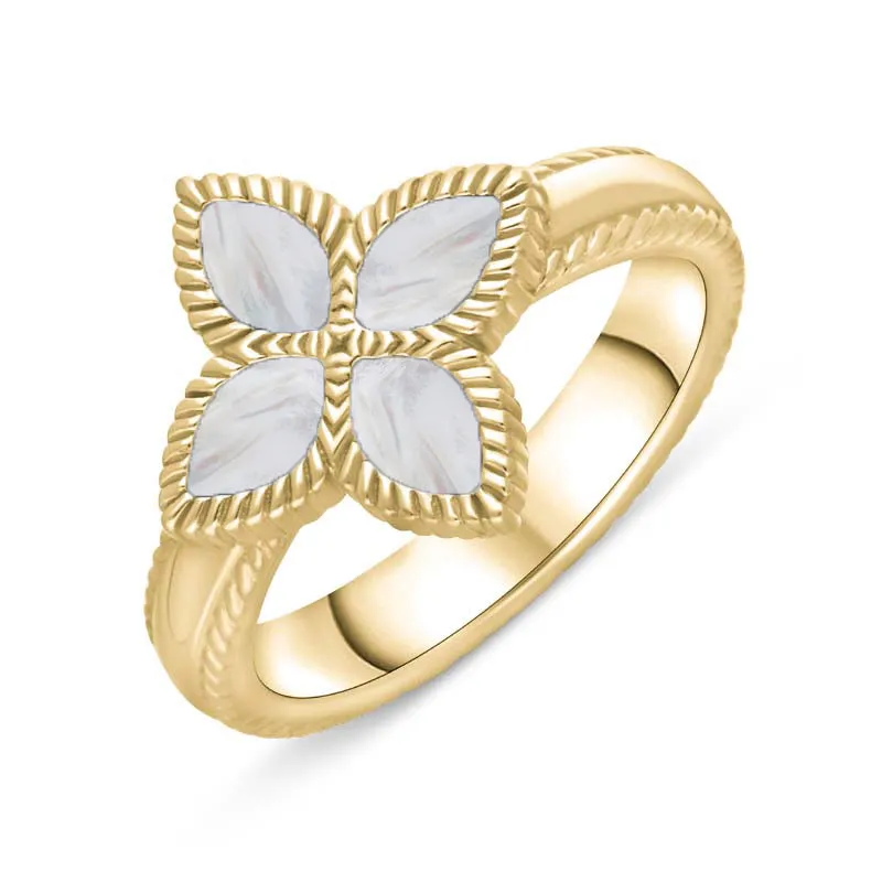 18ct Yellow Gold White Mother of Pearl Eden Marquise Flower Ring