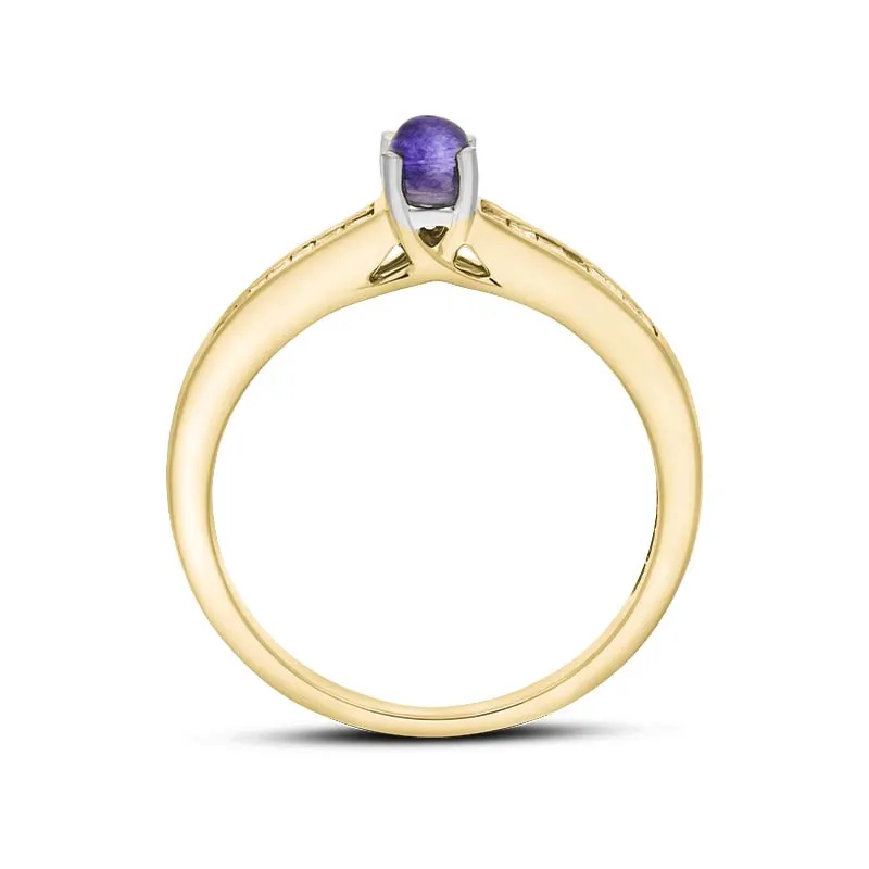 18ct Yellow White Gold Blue John Diamond 0.20ct Round Claw Set Ring