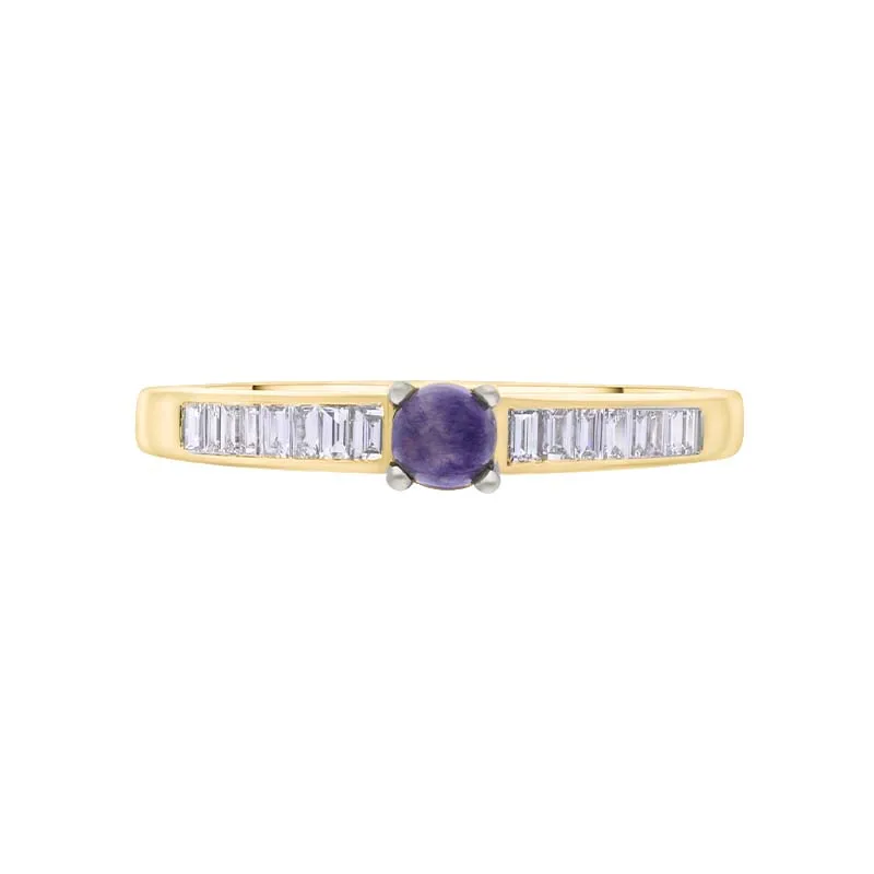 18ct Yellow White Gold Blue John Diamond 0.20ct Round Claw Set Ring