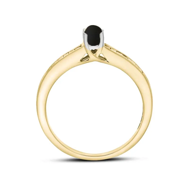 18ct Yellow White Gold Whitby Jet Diamond 0.20ct Round Claw Set Ring
