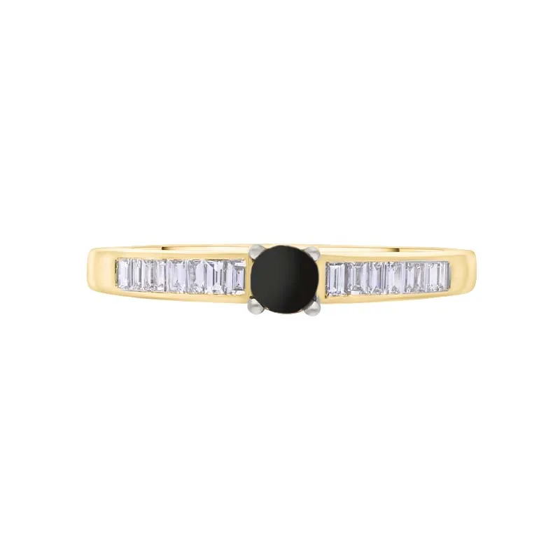 18ct Yellow White Gold Whitby Jet Diamond 0.20ct Round Claw Set Ring