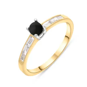 18ct Yellow White Gold Whitby Jet Diamond 0.31ct Round Claw Set Ring