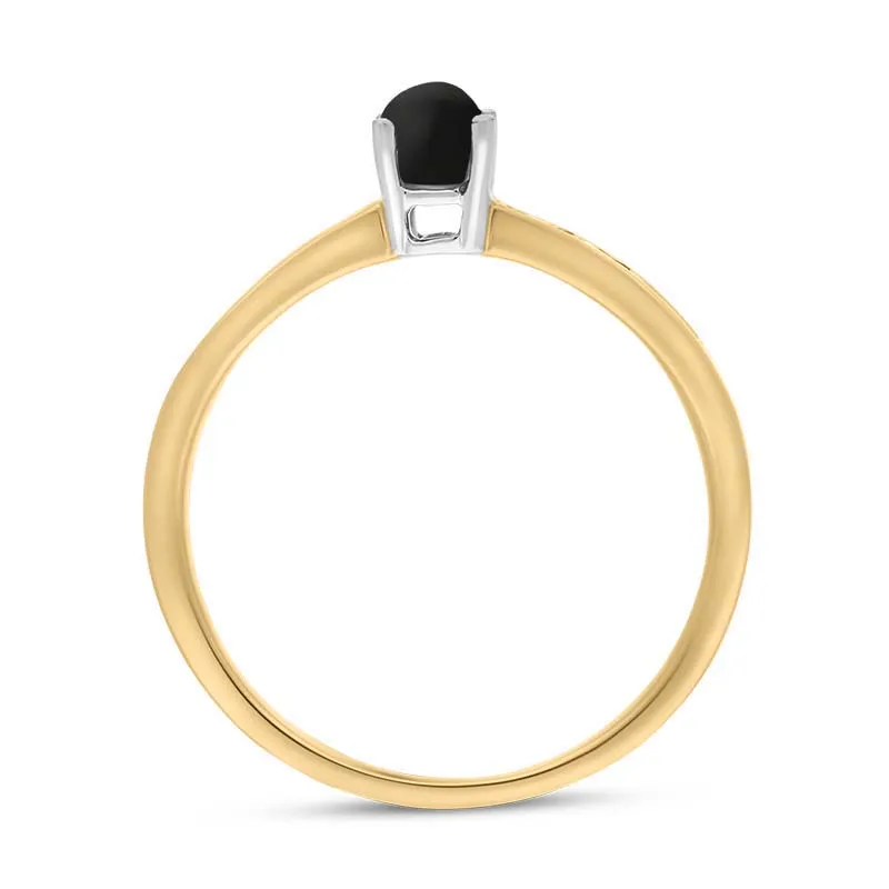 18ct Yellow White Gold Whitby Jet Diamond 0.31ct Round Claw Set Ring