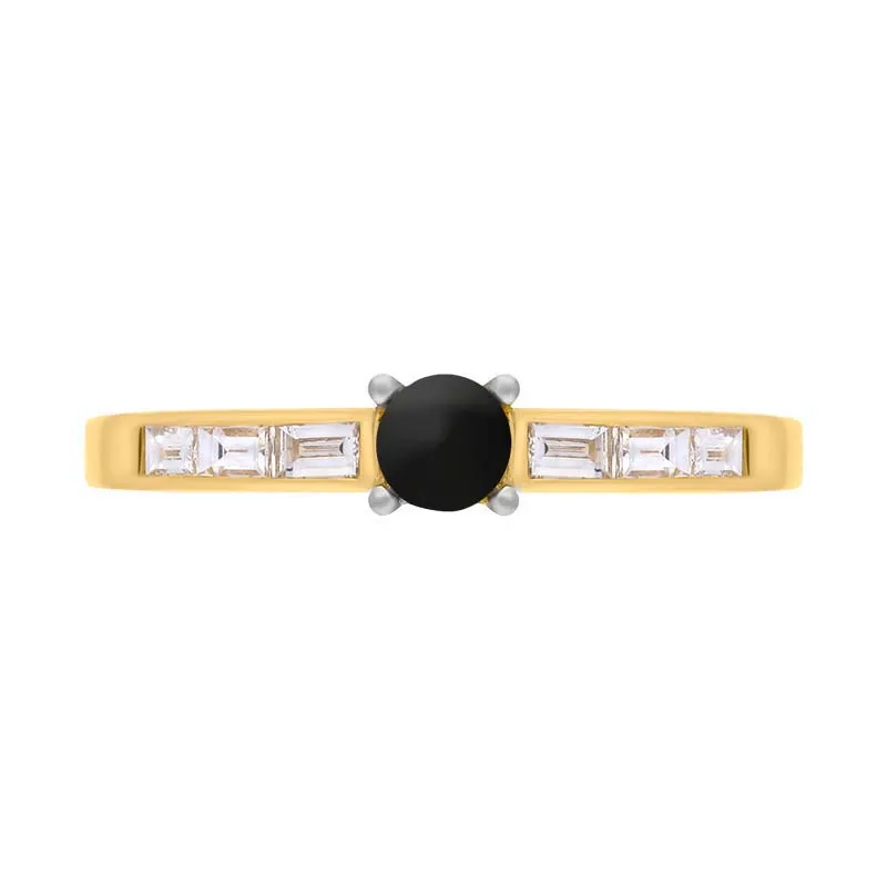 18ct Yellow White Gold Whitby Jet Diamond 0.31ct Round Claw Set Ring
