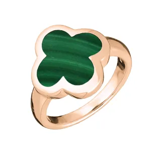 9ct Rose Gold Malachite Bloom Four Leaf Clover Ring