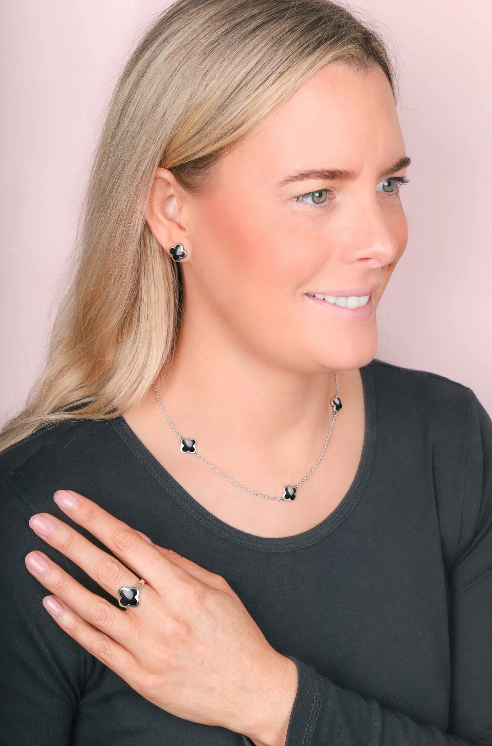 9ct Rose Gold Malachite Bloom Four Leaf Clover Ring